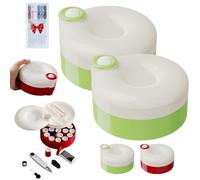 Rotating Magnetic Sewing Kit, 21PCS Mini Portable Travel Sewing Box with Organized Compartment, Multi-Layer Design Supplies Organizer for Home & Travel, Easy to Carry Case (2 Pcs Green)