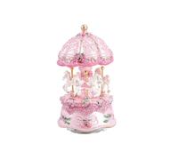 Rotating Music Boxes Carousel Pink Resin Color Change LED Light for Girls Room Desktop Adornment 1Set