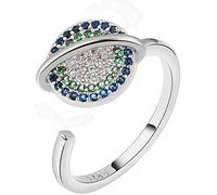 Rotating Planet Anxiety Ring for Women,Brass Fidget Ring for Anxiety, ADHD, and Fidgeters,Spinner Ring with Adjustable Band,Calming and Fidget Jewelry (Silver)