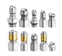 Rotating Sewer Jetter Nozzle - 3/8 Inch Connector Set for Cleaning Pipes | Durable Stainless Steel with Button Tip Design, 10 Piece Hose Attachment Kit, High Pressure Spray for Home Bathroom Kitchen