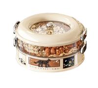 Rotating Vintage Snacks Box - Stackable Round Snack Container | 6-Grid Wide Mouth Organizer with Lid for Kitchen Storage, Party Snacks, Office Desk, Home Use | Double Layer Rotating Snack Container