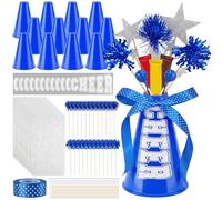 Rotatingpals Paquete de 12 megáfonos de animación azules de plástico a granel, accesorio de fiesta de animadora, centro de mesa de animación para deportes de espíritu de equipo, partido, actividades