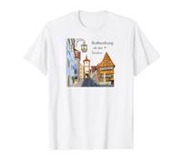 Rothenburg OB Der Tauber, Baviera, Alemania, Dibujo a Mano Camiseta gráfica económica, Hombre, Blanco, L