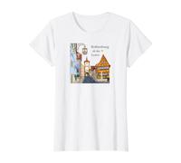 Rothenburg OB Der Tauber, Baviera, Alemania, Dibujo a Mano Camiseta gráfica económica, Mujer, Blanco, S
