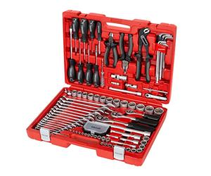Rothewald Juego de herramientas industriales, 122 piezas, métricas, llaves de vaso y puntas, carracas dentadas finas, llaves especiales, ideal para motocicleta, coche, hobby y hogar.