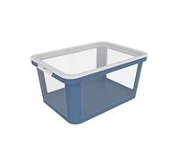 Rotho Albris Caja de Almacenamiento con Tapa 45 l - Contenedor Plástico Apilable, Transparente, PP Reciclado sin BPA, Azul, 57 x 39,2 x 27 cm