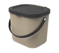 Rotho Albula Cubo de basura biológica de 6 litros con tapa y asa para la cocina., Plástico (PP) sin BPA, capuchino/antracita, 6l (23.5 x 20.0 x 20.8 cm)