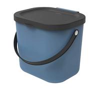 Rotho Albula Cubo de basura biológica de 6 litros con tapa y asa para la cocina., Plástico (PP) sin BPA, azul/antracita, 6l (23.5 x 20.0 x 20.8 cm)