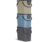 Rotho Albula Cubo de Basura Cocina Set 3 Cubos de Basura de Reciclaje 25 L | Cubo Basura, Papelera Cocina, Cubo Basura Reciclaje, 3 Recipientes de 25 L, Material PP, Gris Antracita, Azul y Cappuccino
