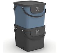 Rotho Albula Juego de 2 sistemas de separación de residuos 40l para la cocina, Plástico (PP) sin BPA, antracita/azul, 2 x 40l (40.0 x 35.8 x 34.0 cm)