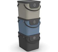 Rotho Albula Juego de 3 sistemas de separación de residuos 40l para la cocina, Plástico (PP) sin BPA, antracita/azul/cappuccino, 3 x 40l (40.0 x 35.8 x 34.0 cm)