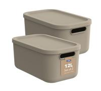 Rotho Albula Light Cajas Almacenaje Plástico 12 L con Tapa Juego de 2 Beige