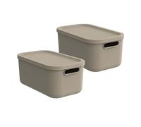 Rotho Albula Light - Juego de 2 cajas de almacenaje con tapa, 12 L, plástico, color beige