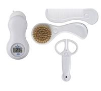 Rotho Babydesign Set de Aseo para Regalo, Peine y Cepillo de cerdas naturales, Tijeras para uñas con tapa protectora, Termómetro digital, Blanco, 21059000101