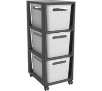 Rotho Brisen Roll contenedor con 3 cajones, plástico (polipropileno reciclado), blanco/antracita, 3 x 16 l (14.4 x 11.8 x 30.3 pulgadas)