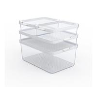 Rotho CAUMA Organizadores Frigorífico, Set de 4 Cajas Transparentes Apilables para Nevera y Despensa, Plástico PP sin BPA, con Bandeja Interior Perforada