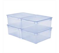 Rotho CLEAR Box - Juego de 4 cajas de almacenaje (18 L, con tapa, apilables, 40 x 33,5 x 17 cm), color azul transparente