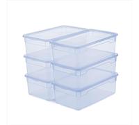 Rotho CLEAR Box - Juego de 6 cajas de almacenaje (5 L, con tapa, apilables, ahorro de espacio, 40 x 33,5 x 17 cm), color azul transparente