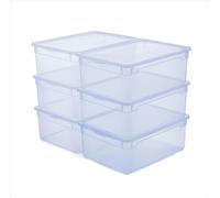 Rotho CLEAR Box - Juego de 6 cajas de almacenamiento de 10 l con tapa, apilables para ahorrar espacio, 36 x 26 x 14 cm, color azul transparente