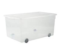 Rotho Clear Caja de almacenamiento de 63l con tapa y ruedas, Plástico (PP) sin BPA, transparente, 63l (71.5 x 40.0 x 33.5 cm)