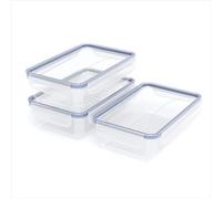 Rotho Clic & Lock, conjunto de 3 recipientes de plástico para almacenar alimentos, con cierre de clip y sellado de silicona, conjunto de 3x 1,5 l, azul transparente