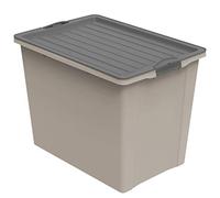 Rotho Compact - Caja de Almacenamiento 70 L con Tapa y Ruedas, Plástico (PP Reciclado) sin BPA, Marrón Capuchino/Gris Antracita, A3/70 L (57.0 x 39.5 x 43.5 cm)