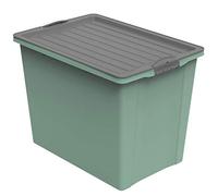 Rotho Compact - Caja de Almacenamiento 70 L con Tapa y Ruedas, Plástico (PP Reciclado) sin BPA, Verde/Gris Antracita, A3/70 L (57.0 x 39.5 x 43.5 cm)