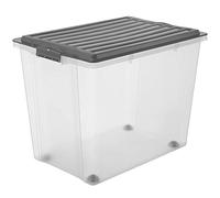Rotho Compact - Caja de Almacenamiento 70 L con Tapa y Ruedas, Plástico (PP) sin BPA, Gris/Transparente, A3/70 L (57.0 x 39.5 x 43.5 cm)