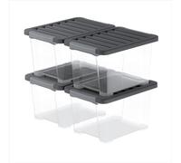 Rotho CORE Pro, cajas de almacenamiento de 15 l, conjunto de 4, sellado integrado en la tapa protege contra el polvo y la humedad, asas con llave, apilable modular, 39,3×28,3×23 cm (L×A×A)