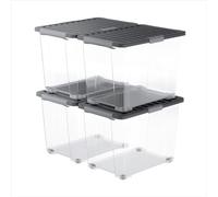 Rotho CORE Pro, cajas de almacenamiento de 65 l, conjunto de 4, sellado en la tapa protege contra polvo y humedad, manillas con llave, llantas integradas, 59×39,5×41,2 cm