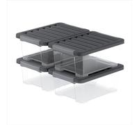 Rotho CORE Pro Juego de 4 Cajas de Almacenamiento Herméticas, 11 l, 39x28 | Contenedores apilables con cierre de seguridad y sello contra humedad, ideales para sótanos y áticos, sin BPA y modulares