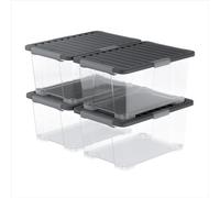 Rotho CORE Pro Set de 4 Cajas de Almacenamiento con Tapa Hermética de 44 l | Contenedores apilables de plástico robusto con sello integrado y cierre de seguridad, 59 x 39,5 x 28 cm, transparentes
