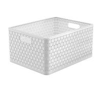 Rotho Country Caja de almacenamiento 28l en aspecto de ratán, Plástico (PP) sin BPA, blanco, A4+/28l (43.0 x 33.0 x 21.5 cm)