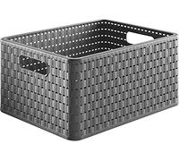 Rotho Country Caja de almacenamiento de 18 litros en aspecto de ratán, Plástico (PP) sin BPA, antracita, A4/18l (36.8 x 27.8 x 19.1 cm)