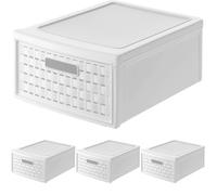 Rotho Country Cajón de 8,3 litros con un cajón en apariencia de ratán., Plástico (PP) sin BPA, blanco, klein/8.3l (35.0 x 26.0 x 14.5 cm) (Paquete de 4)