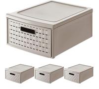 Rotho Country Cajón de 8,3 litros con un cajón en apariencia de ratán., Plástico (PP) sin BPA, capuchino, klein/8.3l (35.0 x 26.0 x 14.5 cm) (Paquete de 4)