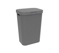 Rotho Country Cesta de lavandería de 55l con tapa en aspecto de ratán, Plástico (PP) sin BPA, antracita, 55l (42.0 x 32.2 x 57.7 cm)