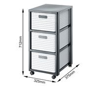 Rotho Contenedor rodante 3 cajones apariencia de ratán, PP sin BPA, blanco, 3 x A4/18l