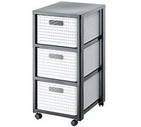 Rotho Country Contenedor rodante con 3 cajones en apariencia de ratán, Plástico (PP) sin BPA, blanco, 3 x A4/18l (37.5 x 32.5 x 71.2 cm)