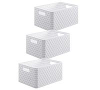 Rotho Country Juego de 3 cajas de almacenamiento de 18 litros en apariencia de ratán, Plástico (PP) sin BPA, blanco, 3 x A4/18l (36.8 x 27.8 x 19.1 cm)