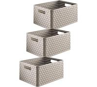 Rotho Country Juego de 3 cajas de almacenamiento de 18 litros en apariencia de ratán, Plástico (PP) sin BPA, capuchino, 3 x A4/18l (36.8 x 27.8 x 19.1 cm)