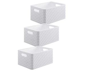 Rotho Country Juego de 3 cajas de almacenamiento de 18 litros en apariencia de ratán, Plástico (PP) sin BPA, blanco, 3 x A4/18l (36.8 x 27.8 x 19.1 cm)