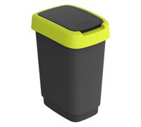 Rotho Cubo de basura de 10 l con tapa basculante y abatible, de plástico, para reciclaje, sin BPA, color negro y verde