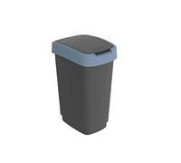 Rotho Cubo de basura de 10 l con tapa basculante y abatible, de plástico, para reciclaje, sin BPA (negro/azul oscuro)