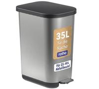Rotho Cubo de basura Orbe de 35 l con tapa y pedal, plástico de fácil cuidado (PP), sin BPA, gris, 35 l (40 x 28,5 x 51,3 cm)