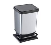 Rotho Cubo de basura Paso de 20 litros con tapa, plástico (PP) sin BPA, plata metalizada, 20 litros (29,3 x 26,6 x 45,7 cm)