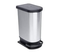 Rotho Cubo de basura Paso de 50 litros para separación de residuos con tapa y pedal, plástico (PP) sin BPA, plateado metálico, 50 l (44,0 x 29,0 x 67,0 cm)