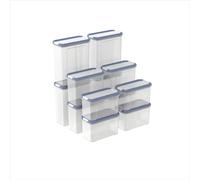 Rotho, DOMINO - Juego de 12 botes de almacenamiento con tapa hermética, aptos para lavavajillas, transparente/azul