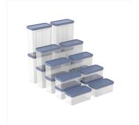 Rotho, DOMINO - Juego de 18 tarros con tapa hermética, aptos para lavavajillas, transparente/azul