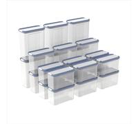 Rotho DOMINO - Juego de 24 botes de almacenamiento con tapa hermética, aptos para lavavajillas, transparente/azul